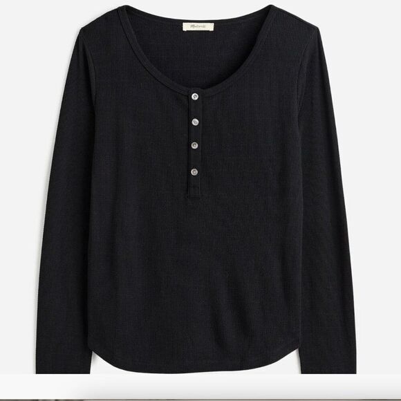 Madewell ns612 Black Waffle-Knit Scoopneck Henley Tee size med. NWT - Picture 1 of 8